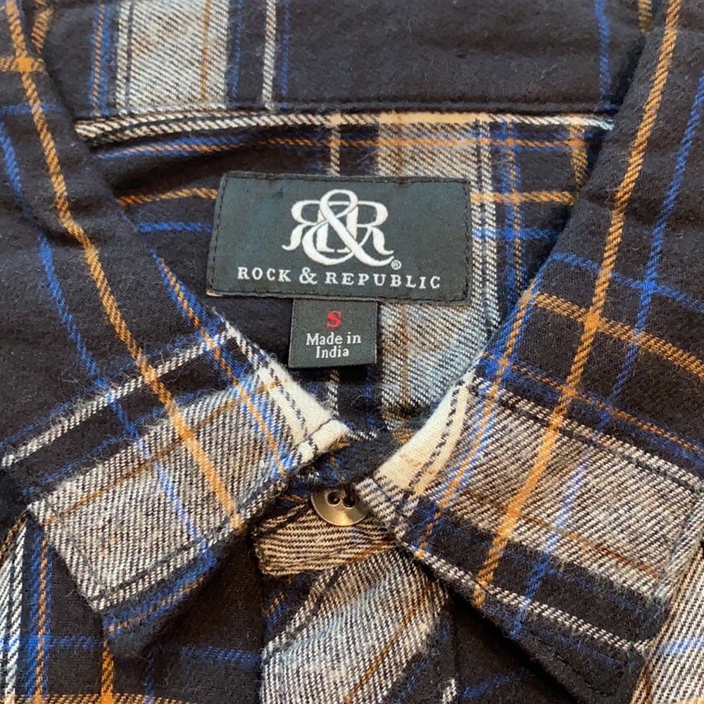 Rock & Republic Small Plaid Flannel Shirt Roll Cuff New D5 - Picture 6 of 10